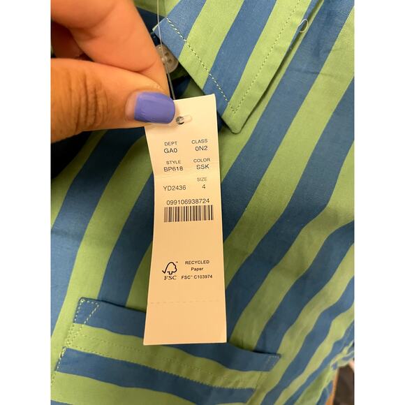J. Crew Classic-fit cotton poplin shirt in stripe Green Blue NWT - Picture 6 of 8